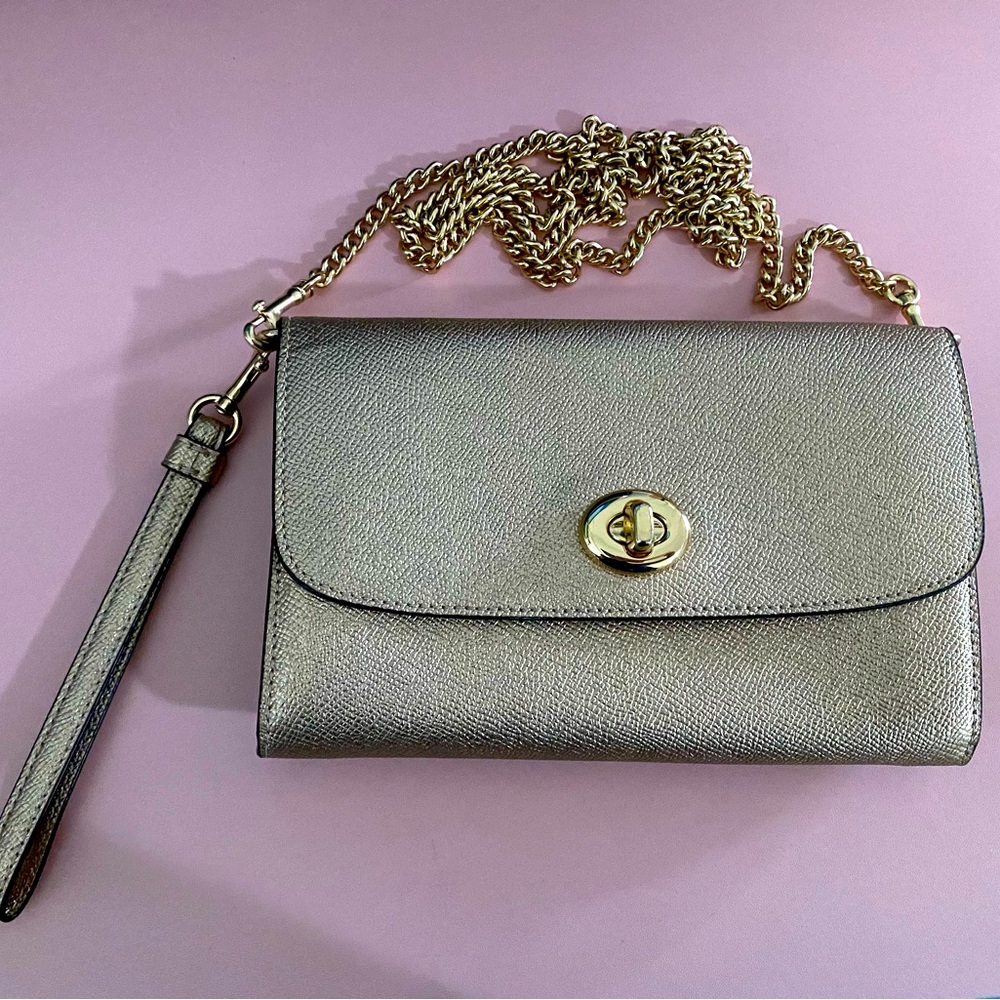 Coach metallic rose gold crossbody purse